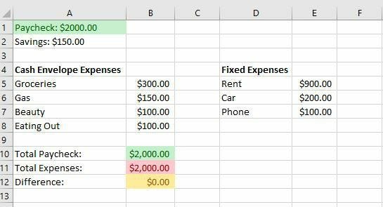 Excel budget spreadhseet