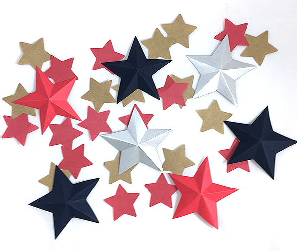 White, red, blue, kraft paper stars Red, white, blue, brown kraft stars