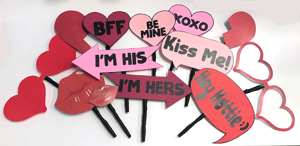 red and pink completed Valentine's Day props collection 