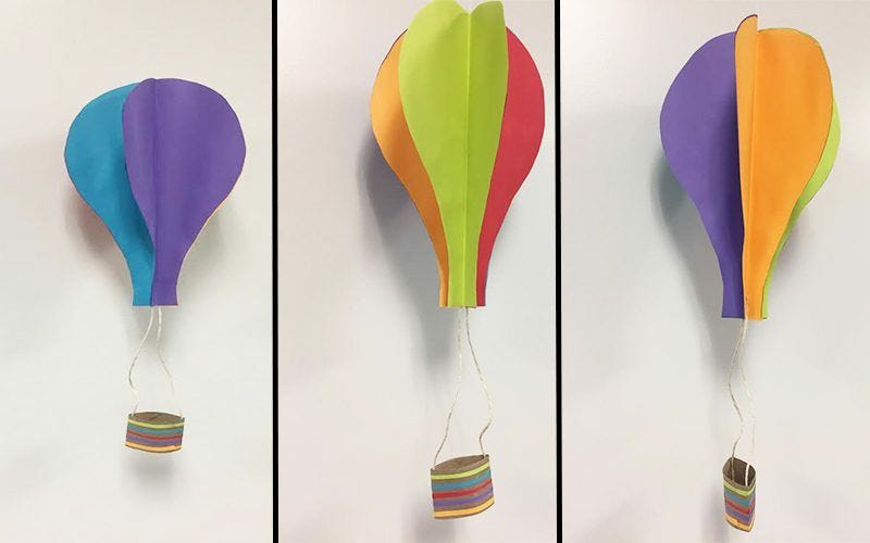 Completed colorful paper hot air balloons
