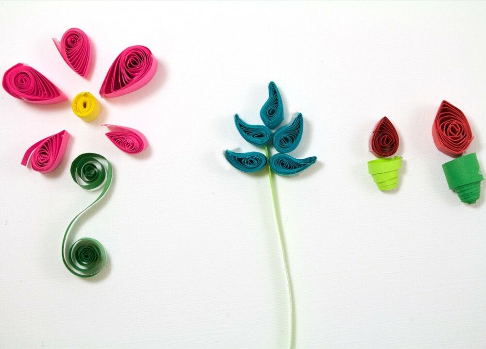 diy quilled colorful paper flowers and potted plants