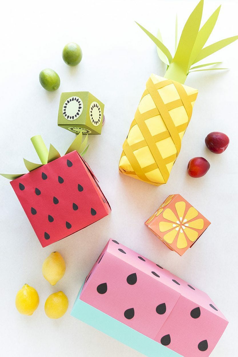 summer fun fruits inspired wrapping paper gift boxes