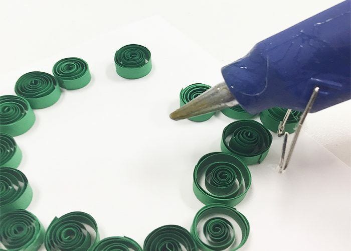 Green spirals, glue gun