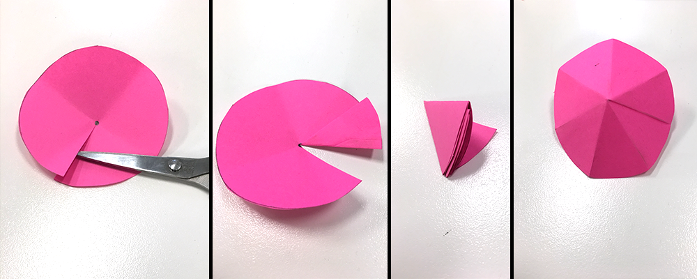 hot pink circle cut and folded into umbrella