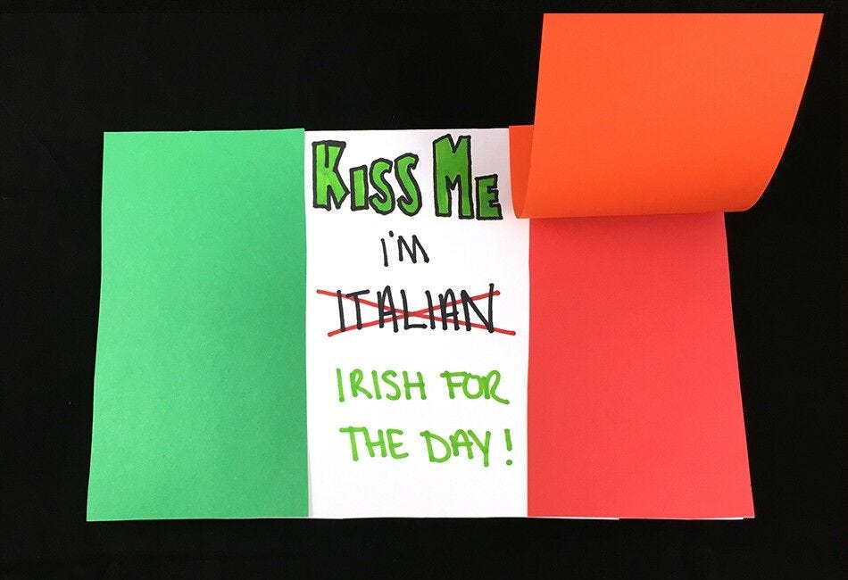 italian flag underneath irish flag