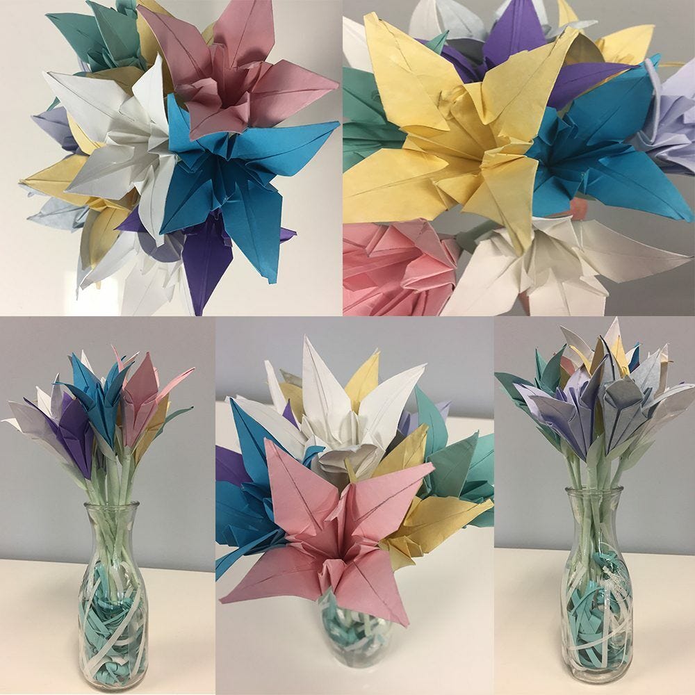 How To Make Paper Origami Easter Lilies, collage, lily, flower, Easter, colors, vase