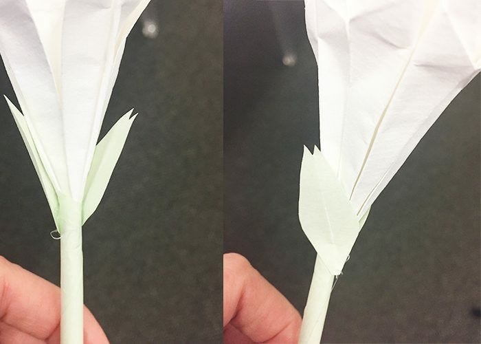 How To Make Origami Easter Lilies, leaves, lily, green parchment, flower