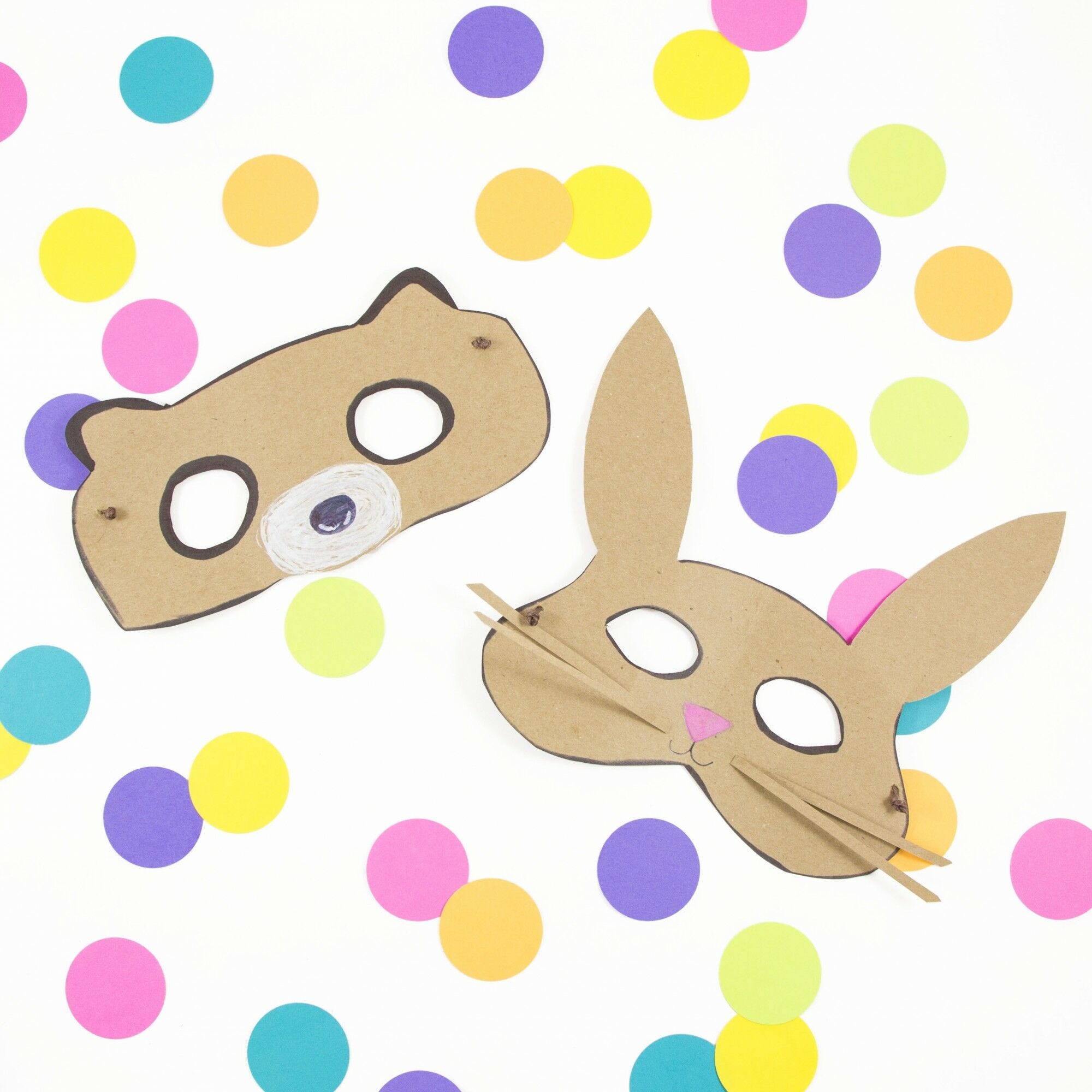 finished brown Kraft paper bear and bunny animal masks