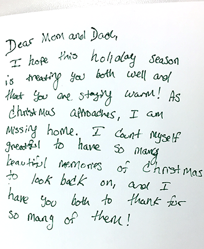 Letter to Mom and Dad on white paper