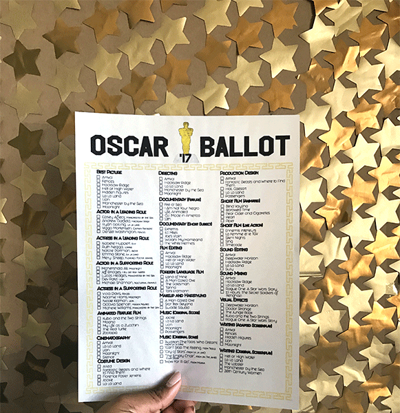 Gold stars. printed Oscar ballot