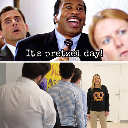 diy the office halloween costume pretzel shirt with line of office workers