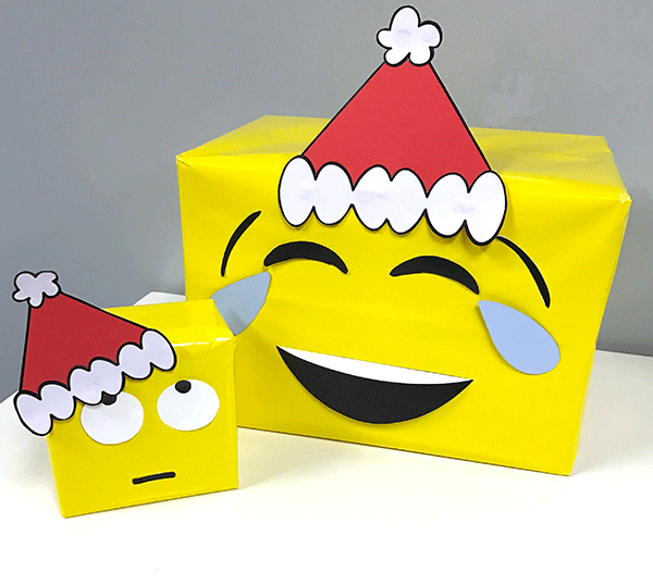diy emoji, wrapping paper, santa hat