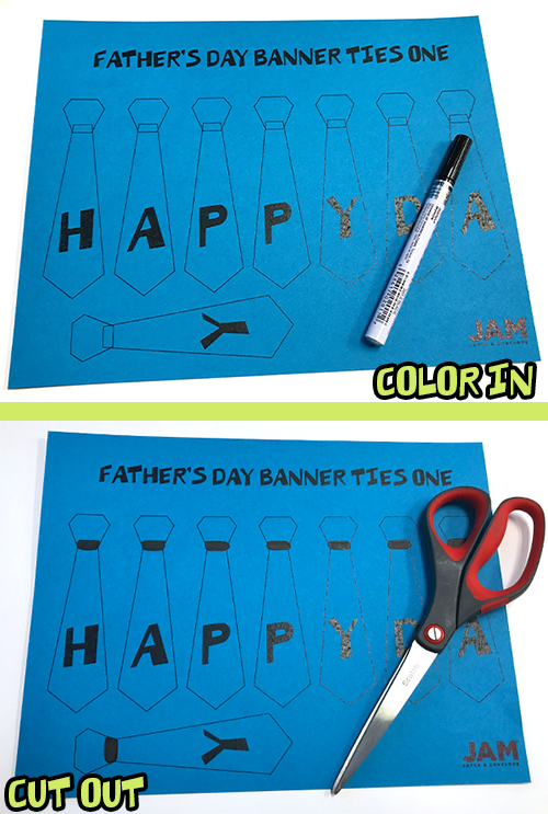 DIY father’s day banner coloring and cutting instructions