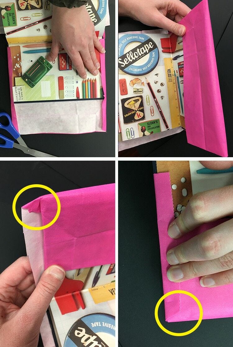 wrap and fold paper bag around book