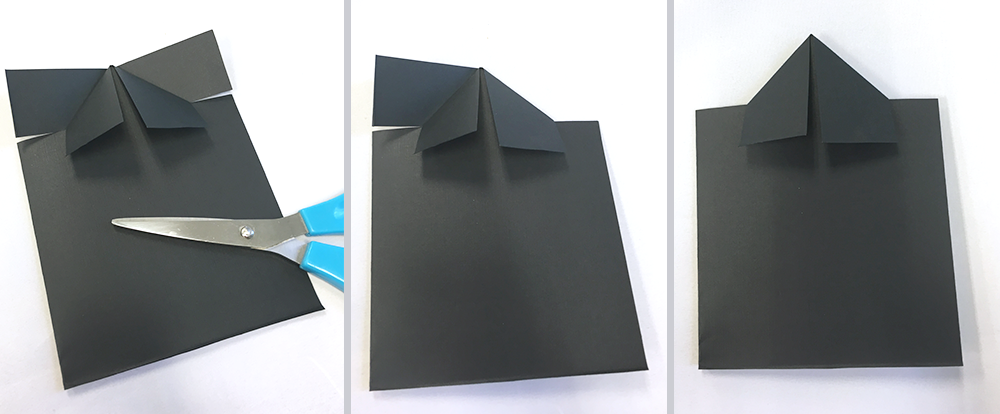 black cardstock folded, cut, scissors 