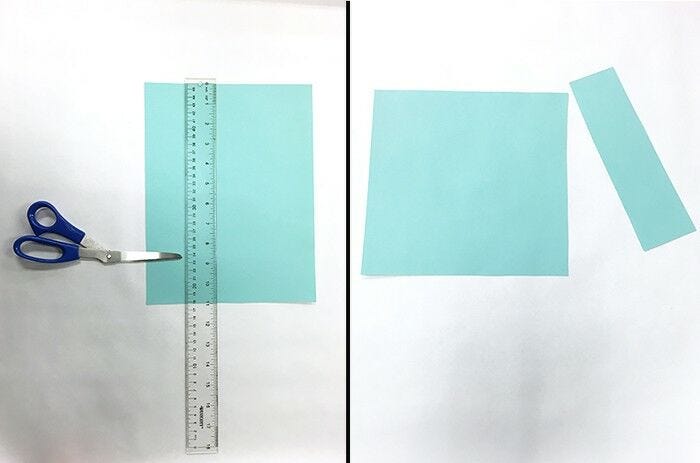 Light blue paper, scissors, clear ruler paper wall art, diy wall art, paper art