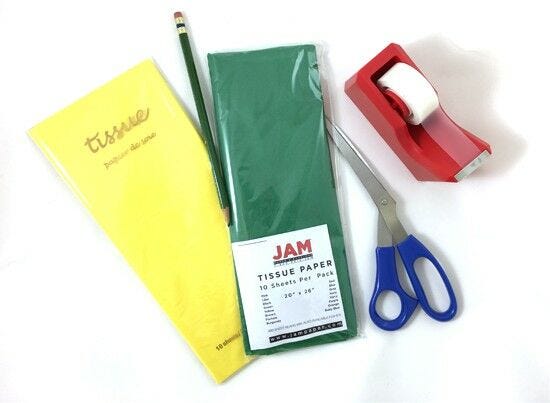 tape, scissors, pencil, tissue paper - materials for tissue flowers materials for tissue flowers - tissue paper, pencil, scissors, tape