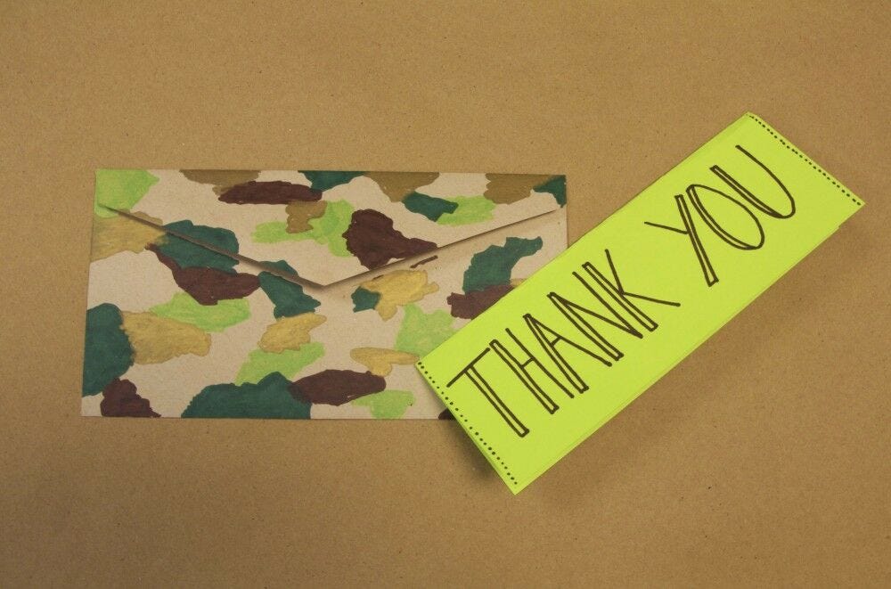 Camo envelope, thank you card