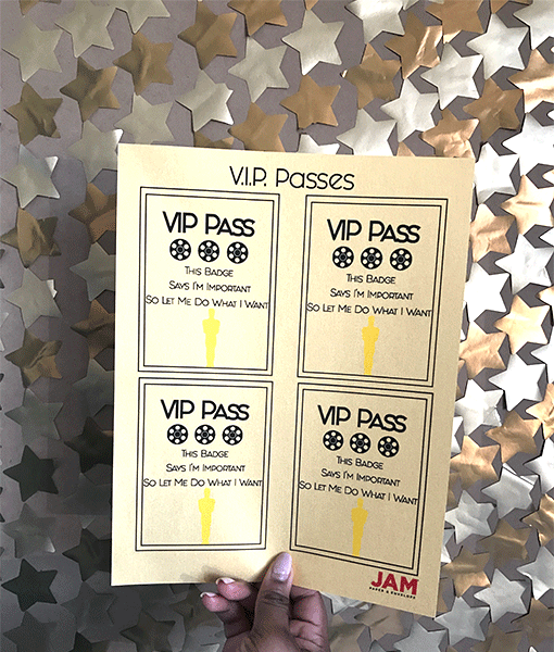 Gold stars, printed VIP passes