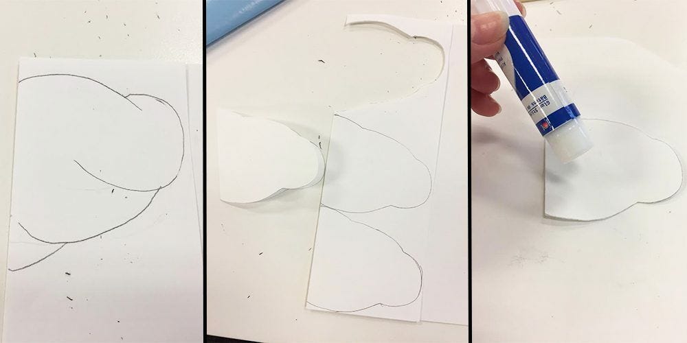 white cloud shapes, glue stick