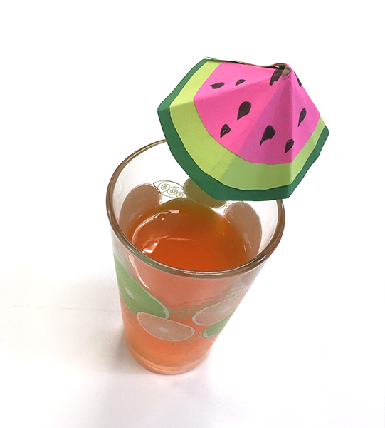 glass cup with watermelon design umbrella