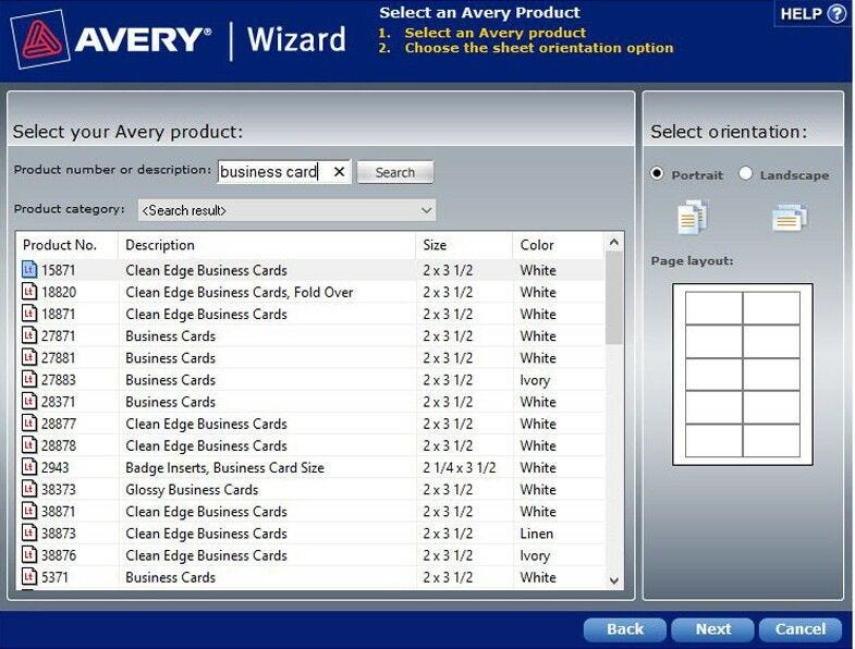 avery wizard, printable business cards, clean edge business cards