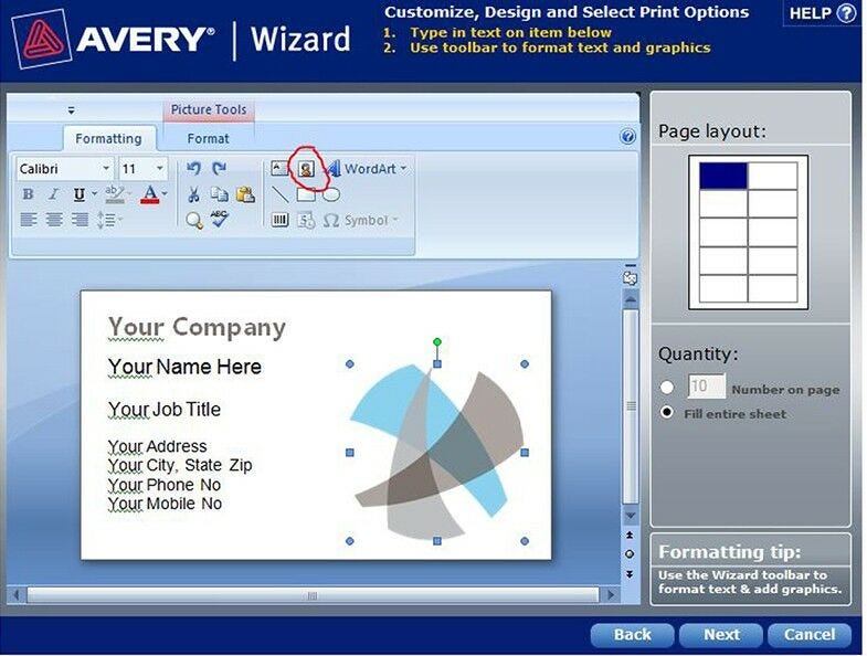 printable business cards, avery wizard