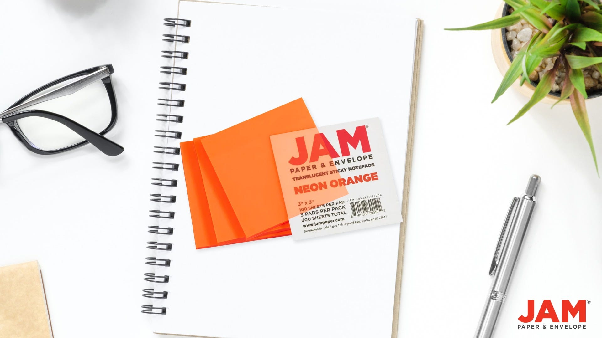 JAM Paper Orange Translucent Sticky Notes